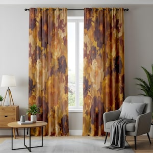 Vintage Autumn Floral Curtains, Watercolor Effect Drapes in Mustard and Plum, Soft Romantic Botanical Panels, Cozy Fall Window Decor