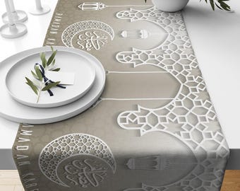 Ramadan Mubarak Table Runner, Geometric Islamic Decor
