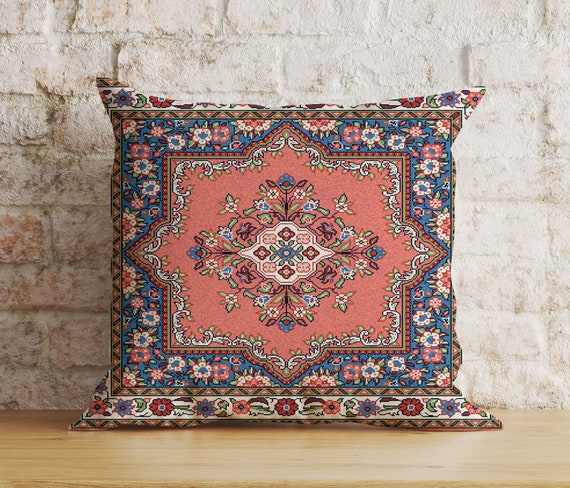 Authentic Turkish Kilim Cushion Cover - 45x45cm, Velvet & Acrylic, Aztec Bohemian Style Pillow Case