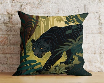 Jungle Panther Print Pillow Cover, Exotic Wildlife Cushion