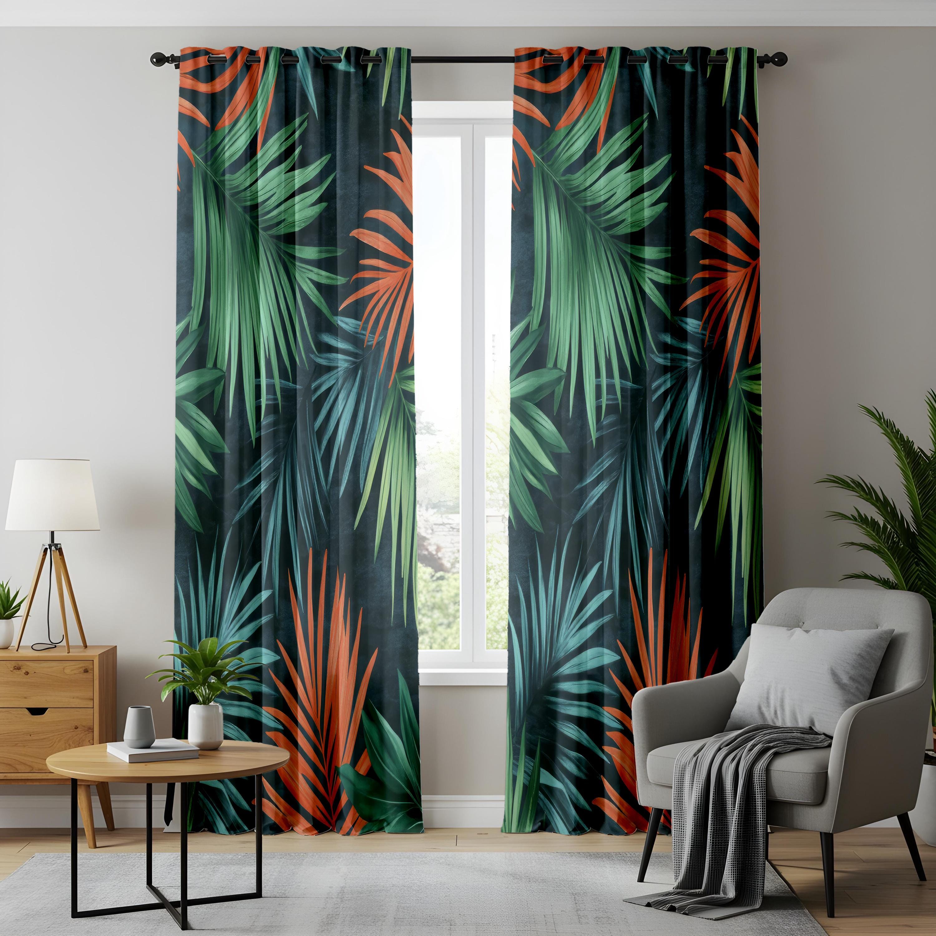 Bold Botanical Patterned Window Curtains, Lush Palm Leaf Drapes - Etsy