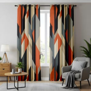 Geometric Color Block Window Curtains, Modern Abstract Drapes