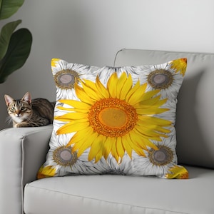 Fundas de almohada con diseño de girasoles, cojines florales amarillos brillantes, fundas de cojín de estilo rústico veraniego para sala de estar o patio, 17 x 17, 18 x 18