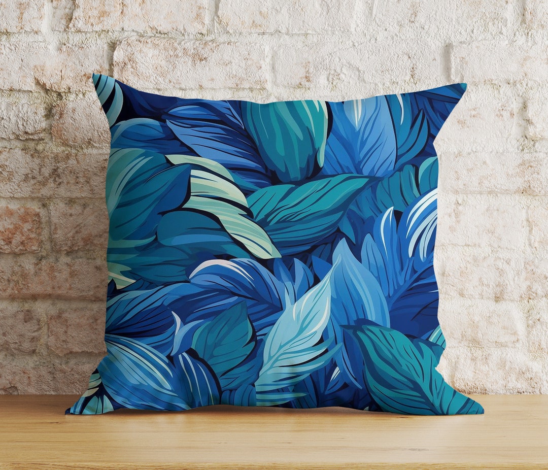 Juego De 2 Fundas De Almohada Florales Azul Marino - 30x50 Cm, Tela Terciopelo, Diseño Pájaros Y Flores