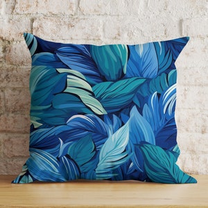Blue Flowers Cushion Cover, Navy Blue Pillow Cover, Decorative Printed Pillowcase, Home Decor Cushion Case, Scatter Cushions 50x50