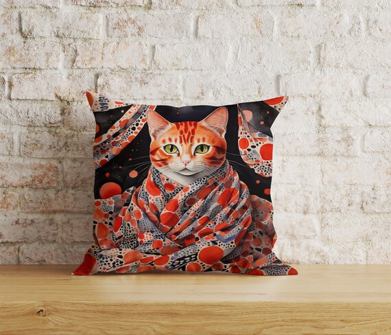 Cat Cushion Covers Watercolor Abstract Cat Pillowcase Colorful Cat in Clothes Stylish Cat Print Fabric Pillow Cover Vivid Cat Design Etsy