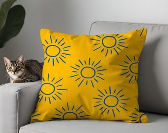 Sunshine Pillow Cover, Yellow Sun, Doodle Graphic, Kids Nursery Decor