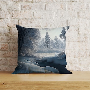 Federa per cuscino Winter Trend, federa per cuscino House Under Snow, copricuscino Snow Pine Tree Cashions, federa per cuscino natalizio, decorazione per divano per inaugurazione della casa