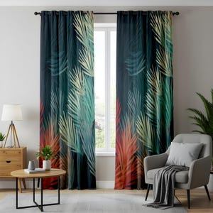 Tropical Palm Leaf Gradient Curtains, Modern Botanical Printed Drapes, Stylish Jungle Decor, Colourful Palm Leaves Design