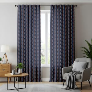 Modern Chevron Curtains, Navy Blue Geometric Drapes for Living Room, Minimalist Zigzag Panels, Linear Curtain Design for Minimal Interiors