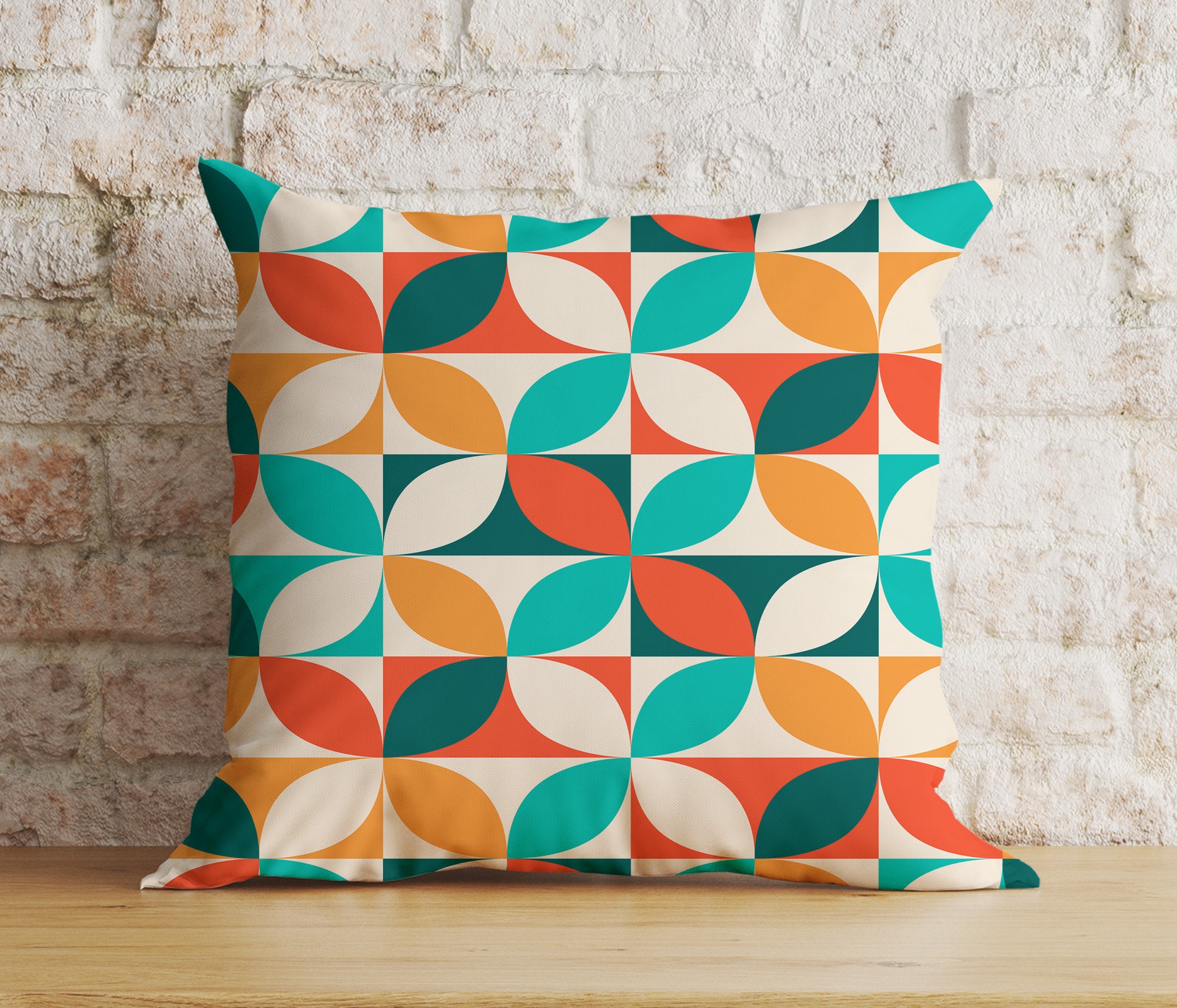 Vintage Geometric Cushion Cover, Retro Pattern Pillow Cover, Mid