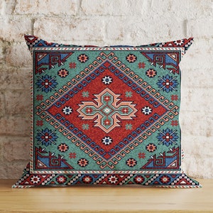 Aztec Kilim Cushion Cover, Turkish Rug Pattern Pillow Cover, Southwestern Farmhouse Bedroom Throw Pillow Case, Ethnic Home Decor