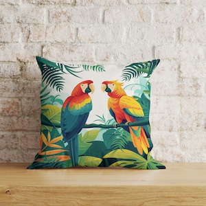 Fundas de cojín con diseño de loro, funda de cojín con diseño de hojas verdes de loro de la jungla tropical, funda de cojín con diseño de loro, funda de almohada con diseño de loro, funda de cojín con diseño de pájaro