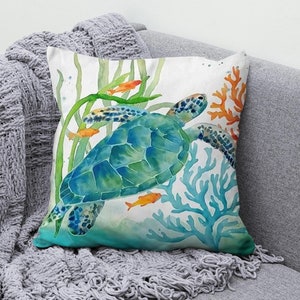 Nautical Beach Cushion Cover, Starfish Pillowcase, Sea Turtle Cushion Case, Sea Shell Throw Pillow, Charming Coastal Decor