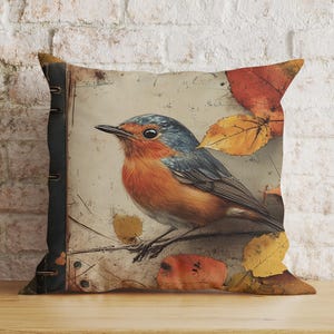 Watercolor Bird Decorative Cushion Cover,Bird Art Decorative Pillow Cover,Charming Songbirds Decorative Pillowcase,Rustic Bird Illustration
