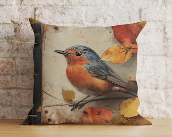 Housse de coussin oiseau aquarelle, tissu doux tricoté, illustration d'oiseau chanteur