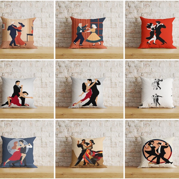 Housse de coussin danse tango, taie d'oreiller danseurs tango, gens qui dansent coussins style tango, cadeau professeur de danse