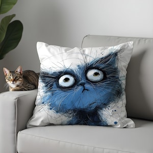 Divertidas fundas de almohada artísticas de gato, fundas de cojín de dibujos animados de gato, decoración colorida de gatito para sofá, regalo original para amantes de los gatos, cualquier tamaño