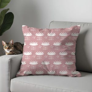 Blush Pink Floral Cushion Cover, Modern Scandinavian Throw Pillow Case for Sofa, Couch or Bed, Boho Decorative Accent Pillow Cover