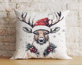 Housse de coussin motif cerf, housse de coussin renne d'hiver, décoration de Noël rustique, 40x40 cm, 45x45 cm, 50x50 cm