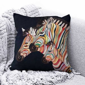Zebra Cushion Cover, Colourful Zebra Cushion Case, Zebra Decorative Pillowcase, Farmhouse Decor, Animal Throw Cushions, Gift For Home