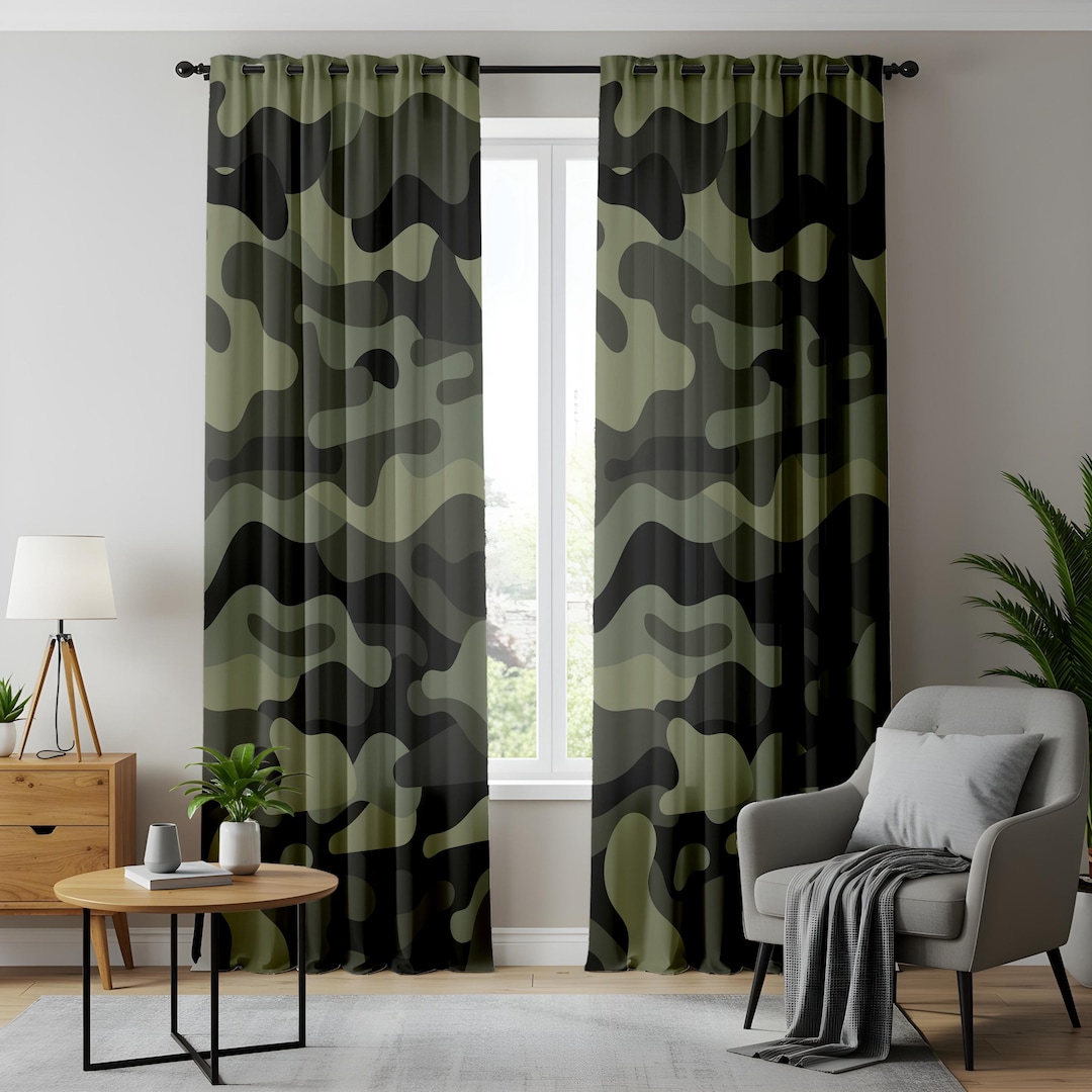 Camouflage Curtain Panels, Military Camo, Rustic Decor, Blackout or ...