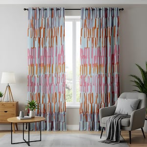 Abstract Brushstroke Window Curtains, Colorful Artistic Home Decor, Modern Boho Drapes, Vibrant Patterned Curtain Panels