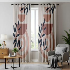 Boho Geometric Leaf Curtains, Minimalist Abstract Drapes, Earthy Tones Window Panels, Modern Botanical Home Decor