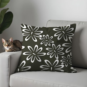 Schwarz-Weiße Blumen Kissenbezüge, Moderne Minimalistische Dekorative Kissenbezüge für Sofa, Wohnzimmer, Schlafzimmer oder Boho Wohnkultur, 17x17