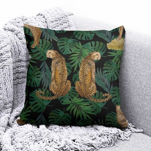 Leopard Print Cushion Cover, Cheetah Lion Jungle Pillow Case, Zebra Pillowcase, Wild Life Green Forest Pillow Case, Animal Print Pillow