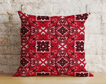 Azteekse kussenhoes in Zuidwestelijke stijl, rood-oranje kilim kussenhoes, Mexicaanse etnische boerderijdecoratie, 16x16 18x18 20x20