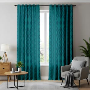 Tribal-Fenstervorhänge, modernes Boho Wohnzimmer Dekor, ethnisch gemusterte Vorhänge, türkise geometrische Paneele, diamantgewebte Vorhänge