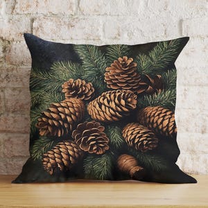 Federa per cuscino a forma di pigna, federa per cuscino invernale a forma di ramo di pino, federa per cuscino naturale verde marrone, regalo di Natale rustico, decorazione per capodanno