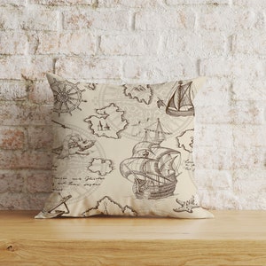Housse de coussin carte ancienne, taie d'oreiller carte du monde ancienne, taie de coussin carte ancienne, taie d'oreiller décorative, coussin pour canapé carré