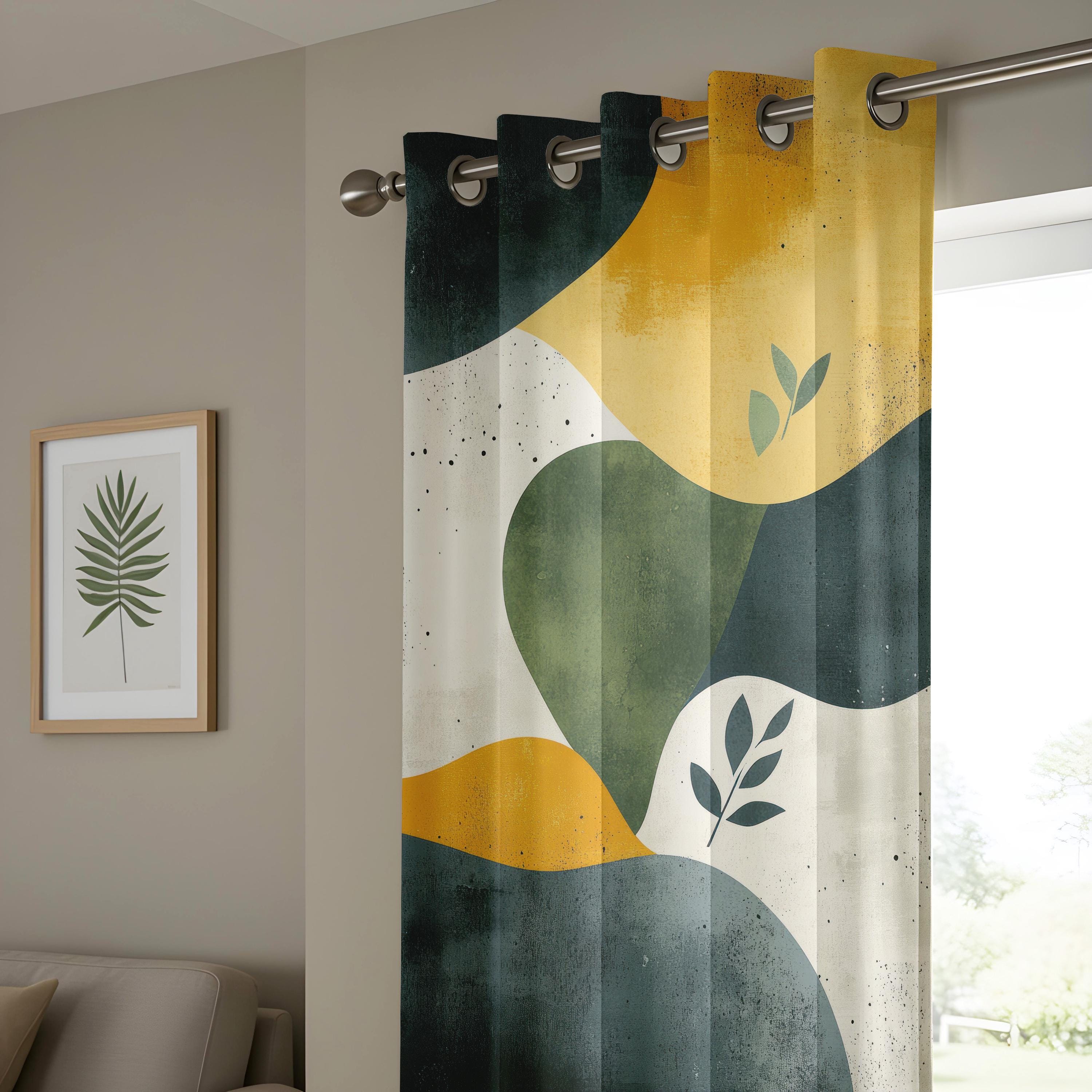 Earthy Window Screen Abstract Window Curtains, Mustard Green Olive, Earthy Tone Drapes - Etsy