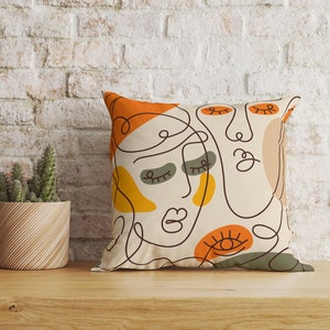 Line Art Gesicht Kissenbezüge, Bohem Style Kissen, Abstrakter Kissenbezug, Moderne Kunst Kissenbezug, Abstrakte Gesichter werfen, Beige Kissenbezüge
