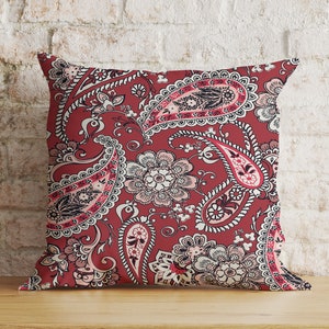 Raspberry & Beige Shabby Chic Cushion Cover, Square Throw Pillow Cover, Floral Throw Cushion, Shabby Chic Raspberry Collection, Cottage Chic