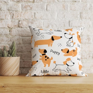 Funda de cojín con estampado de perros, Textura con caras de perros, Cabezas de razas de perros, Almohada para amantes de los perros, Funda de almohada para amantes de los perros, Corgi, Beagle, Chihuahua,