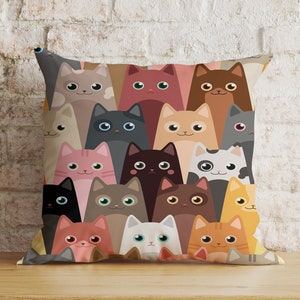 Cute Cat Cushion Cover, Kitten Pillow Case, Funny Kitty Home Decoration, Animal Pattern Living Room Decor, Any Size Pillow Case