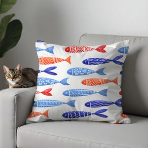 Colorful Fish Pattern Pillow Covers, Coastal Ocean Throw Cushions, Nautical Sea Life Sofa Decor for Beach or Kids’ Room