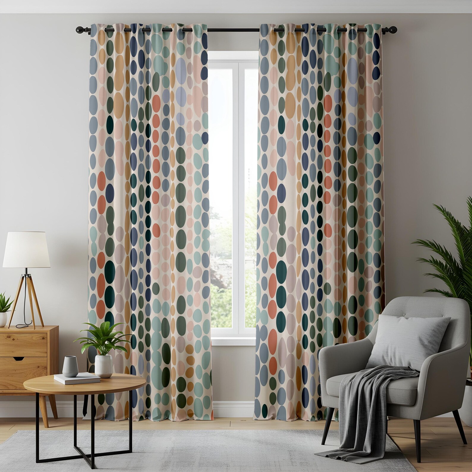 Polka Dot Window Curtains, Mid-century Modern Dotted Window Panels - Etsy