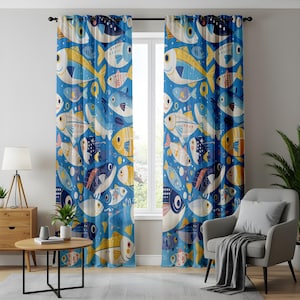 Whimsical Kitchen Curtains, Tropical Fish Pattern Drapes, Ocean-Themed Window Treatment, Aquarium Lover’s Decor, Bright Coastal Aesthetic