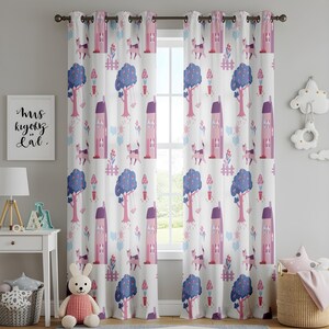 Nursery Printed Curtain, Vibrant Kids Room Drapes, Summer Nature Theme with Cute Animals and Trees, Custom Curtain any Size