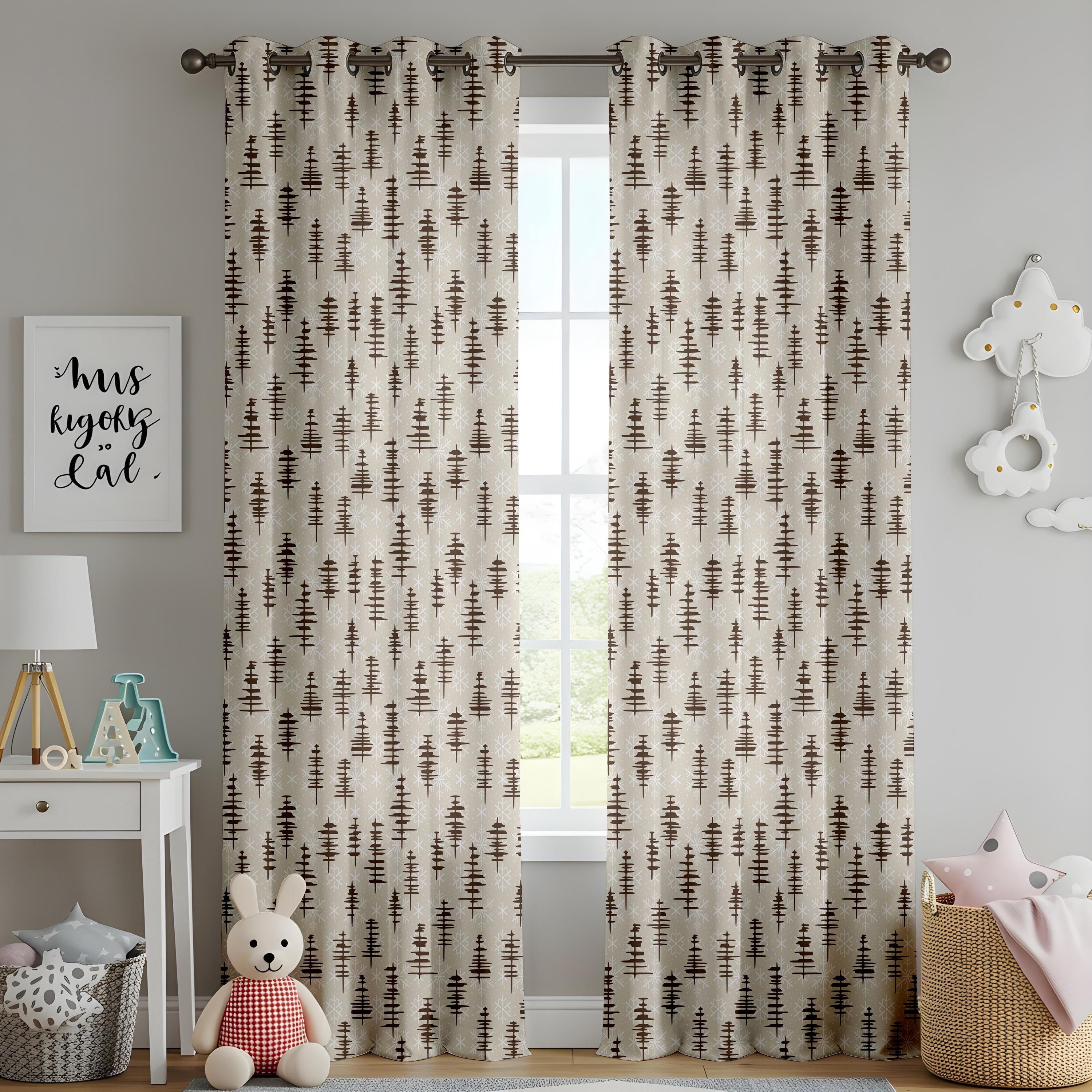 Minimalist Pine Tree Window Curtains, Beige Brown Woodland Drapes - Etsy