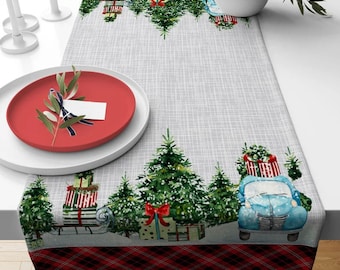 Christmas Pine Tree Soft Fabric Table Runner, Holiday Home Decor