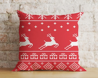 Christmas Nordic Reindeer Pillow Cover, Festive Euro Sham