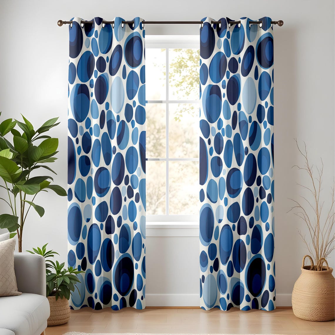 Modern Blue Abstract Curtains for Living Room, Ocean and Coastal Decor ...