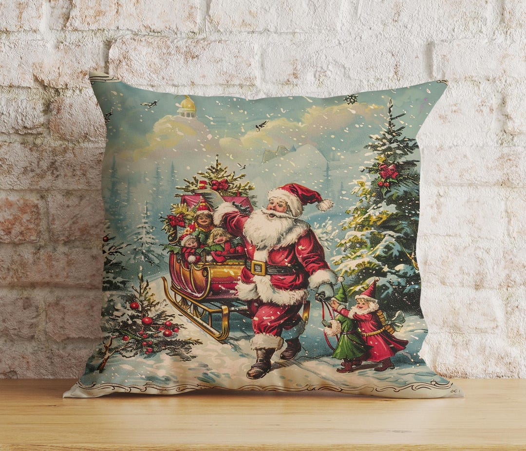 Retro Santa Christmas Pillow Covers, Vintage Holiday Cushion