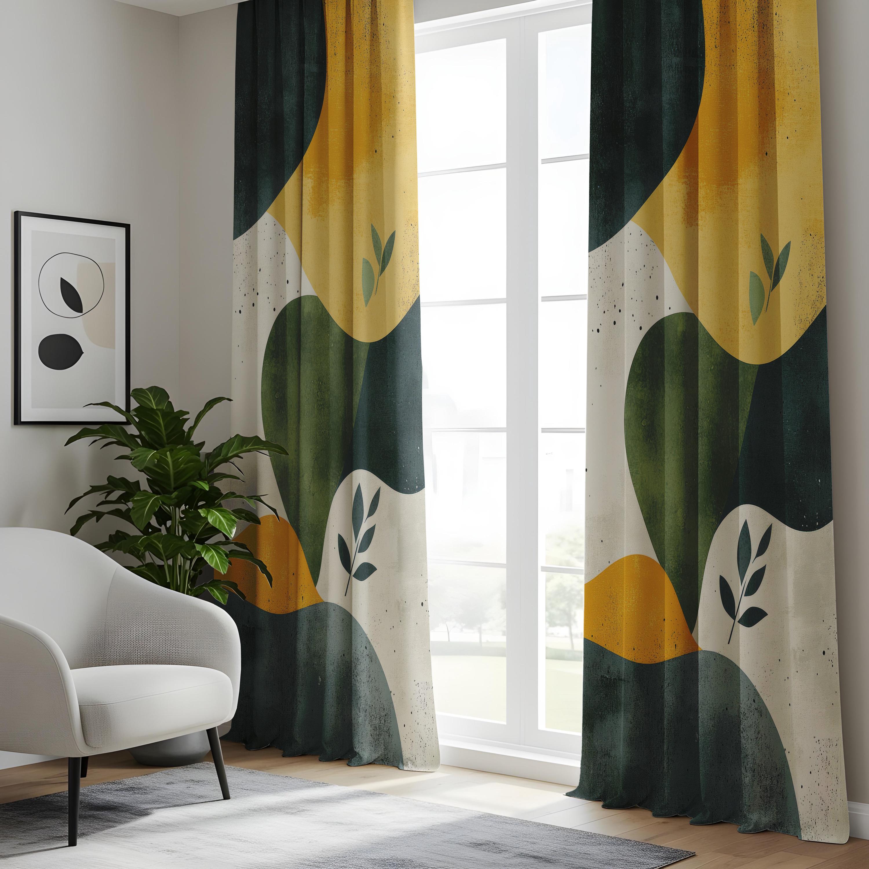 Earthy Window Screen Abstract Window Curtains, Mustard Green Olive, Earthy Tone Drapes - Etsy