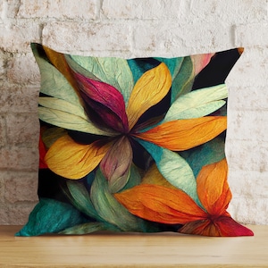 Colorful Leaves Cushion Cover, Floral Pillow Cover, Modern Flower Bedroom Throw Pillow Cover, Botanical Couch Throw Cushion